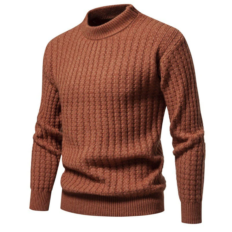 Warm Men's Knit Sweater - Round Neck Ribbed Knit, Autumn - Image 16