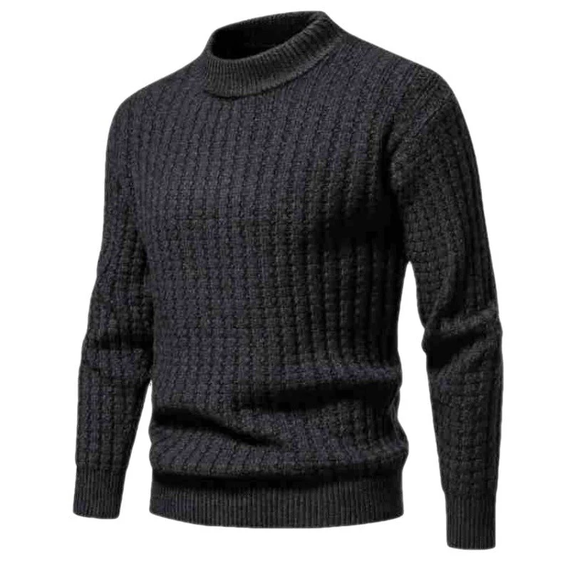 Warm Men's Knit Sweater - Round Neck Ribbed Knit, Autumn - Image 3