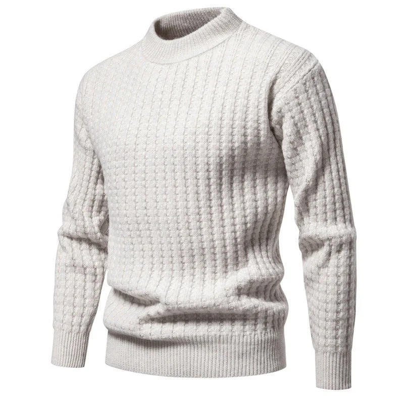 Warm Men's Knit Sweater - Round Neck Ribbed Knit, Autumn - Image 7