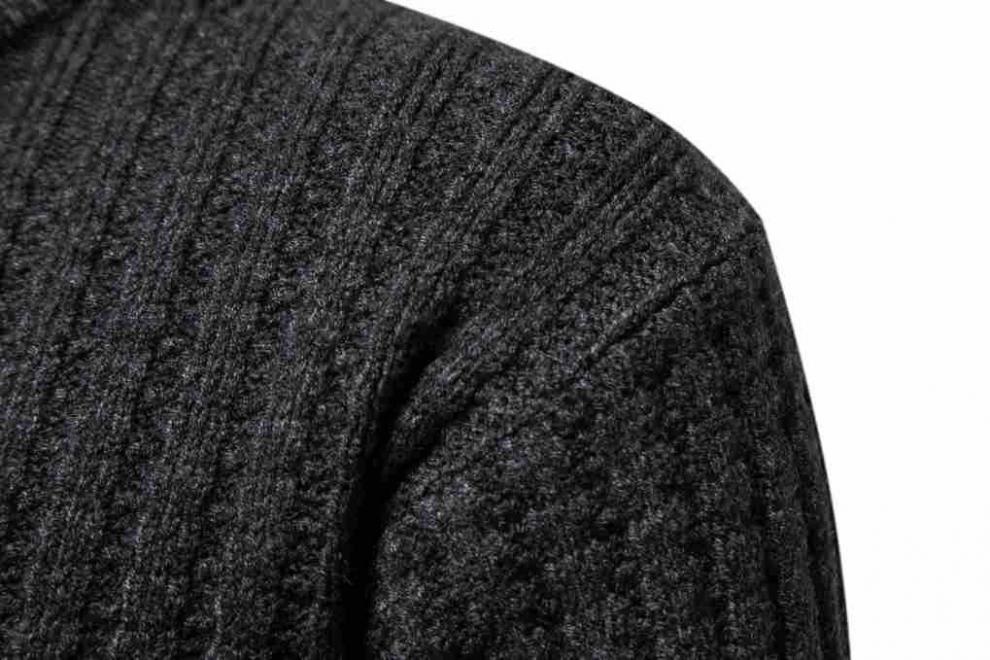 Warm Men's Knit Sweater - Round Neck Ribbed Knit, Autumn - Image 8