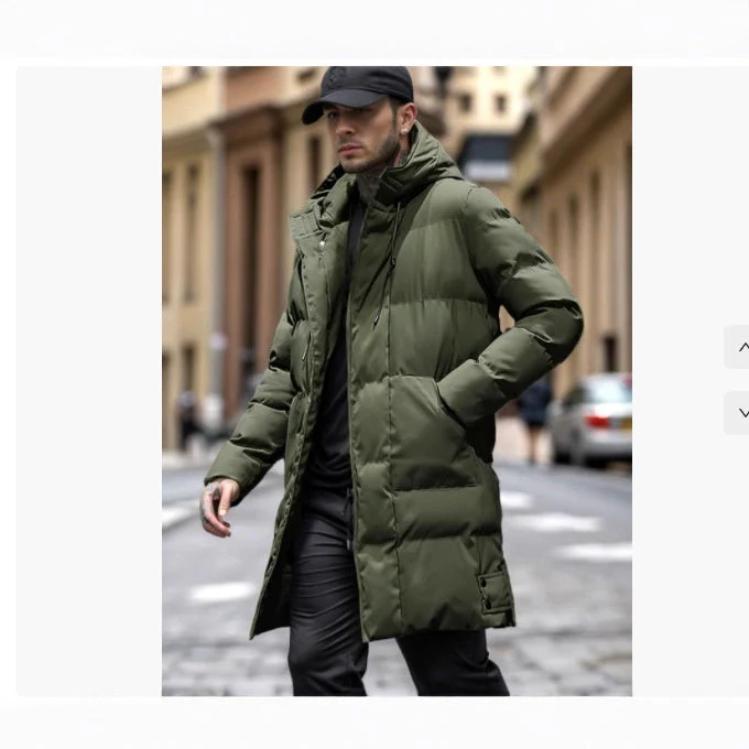 Warm Men's Long Puffer Coat - Hooded Quilted Cotton, Urban - Image 2