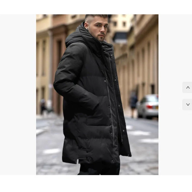 Warm Men's Long Puffer Coat - Hooded Quilted Cotton, Urban - Image 3