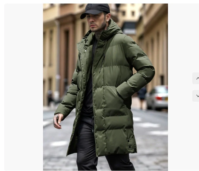 Warm Men's Long Puffer Coat - Hooded Quilted Cotton, Urban - Image 6