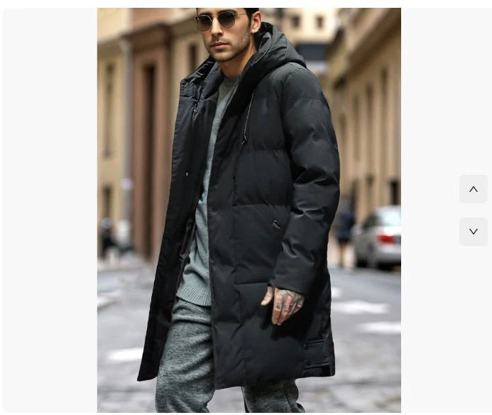 Warm Men's Long Puffer Coat - Hooded Quilted Cotton, Urban - Image 7