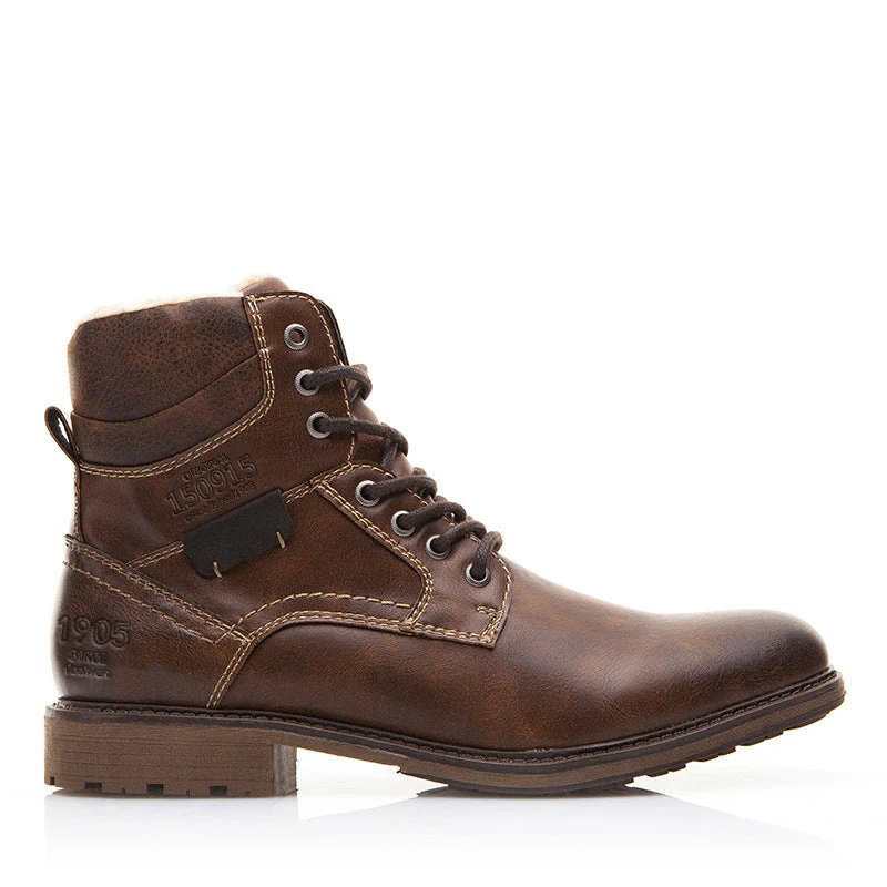 Warm Men’s Martin Boots – Lace Up Ankle, PU Leather, Snow - Image 3
