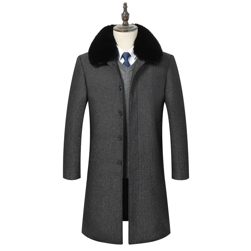 Warm Men’s Mid-Length Wool Jacket - Cozy Lapel, Winter - Image 6