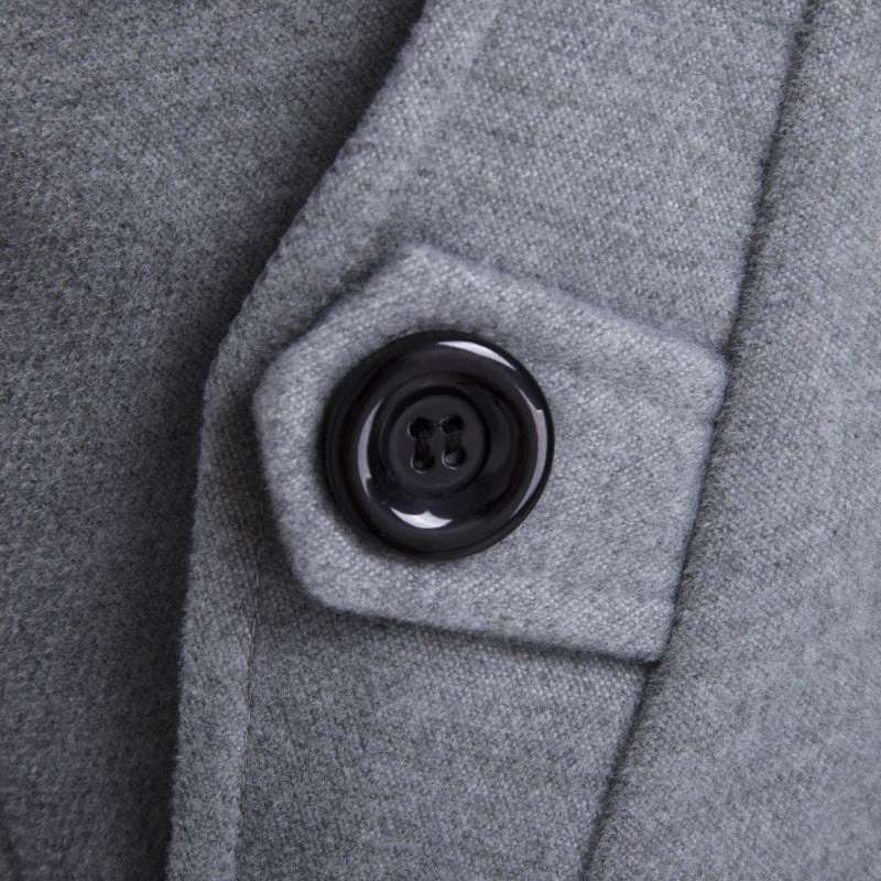 Warm Men's Peacoat - Double Breasted, Woolen Feel, Winter - Image 3