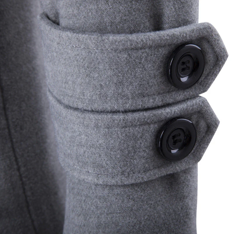 Warm Men's Peacoat - Double Breasted, Woolen Feel, Winter - Image 4