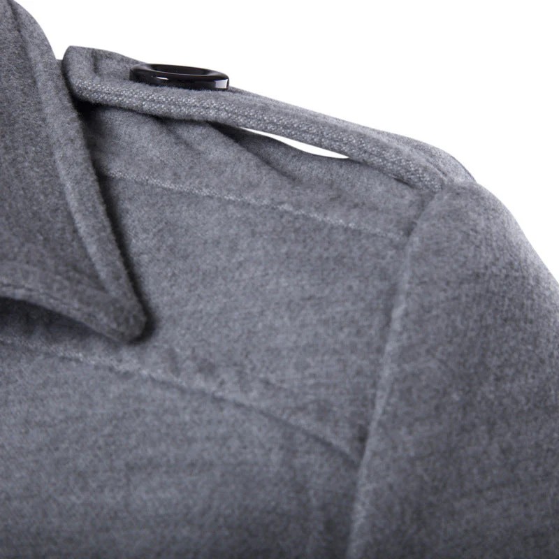 Warm Men's Peacoat - Double Breasted, Woolen Feel, Winter - Image 7