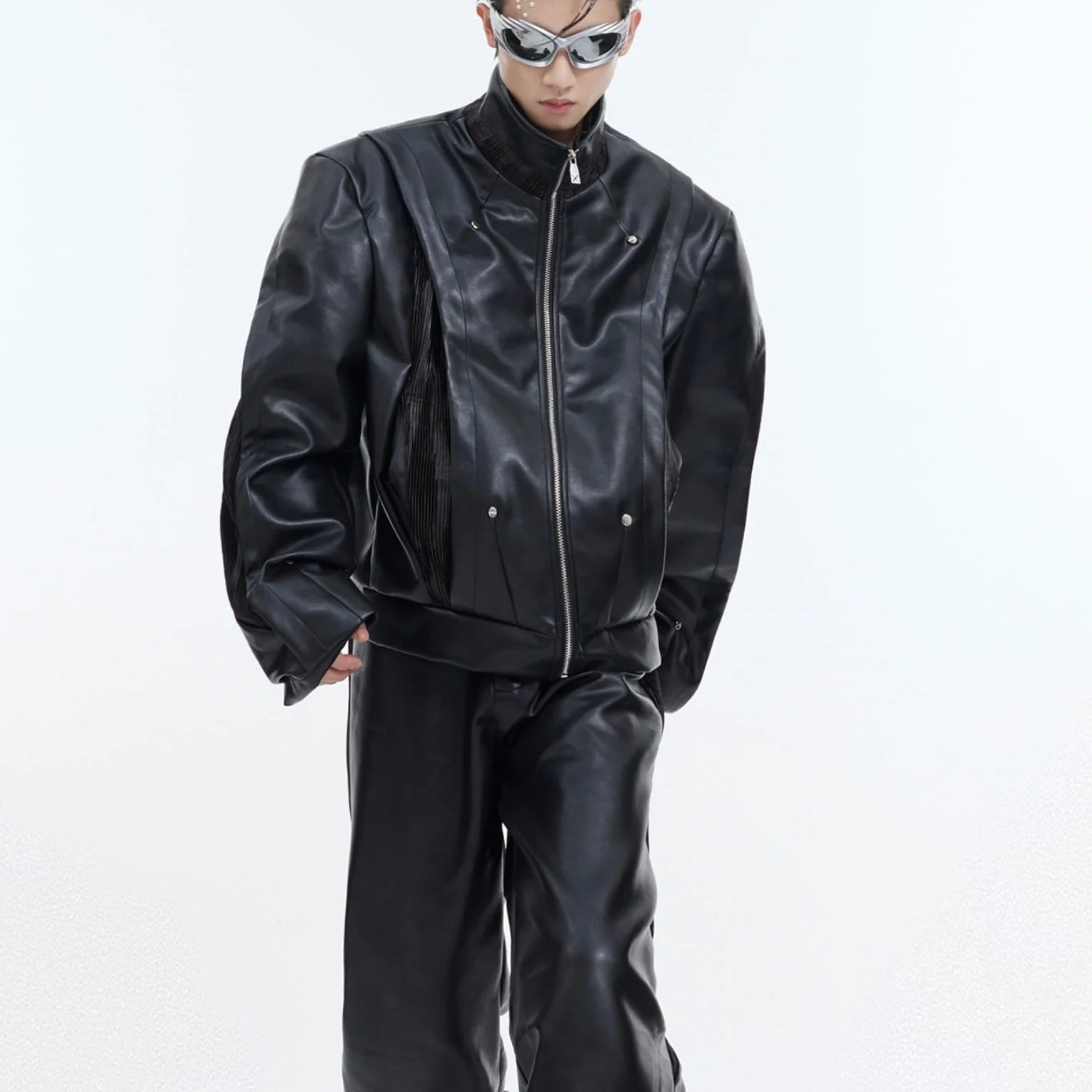 Warm men's PU leather coat - heavy-stitching biker-cut, PU leather, casual urban fall wear for streetwear enthusiasts - Image 4