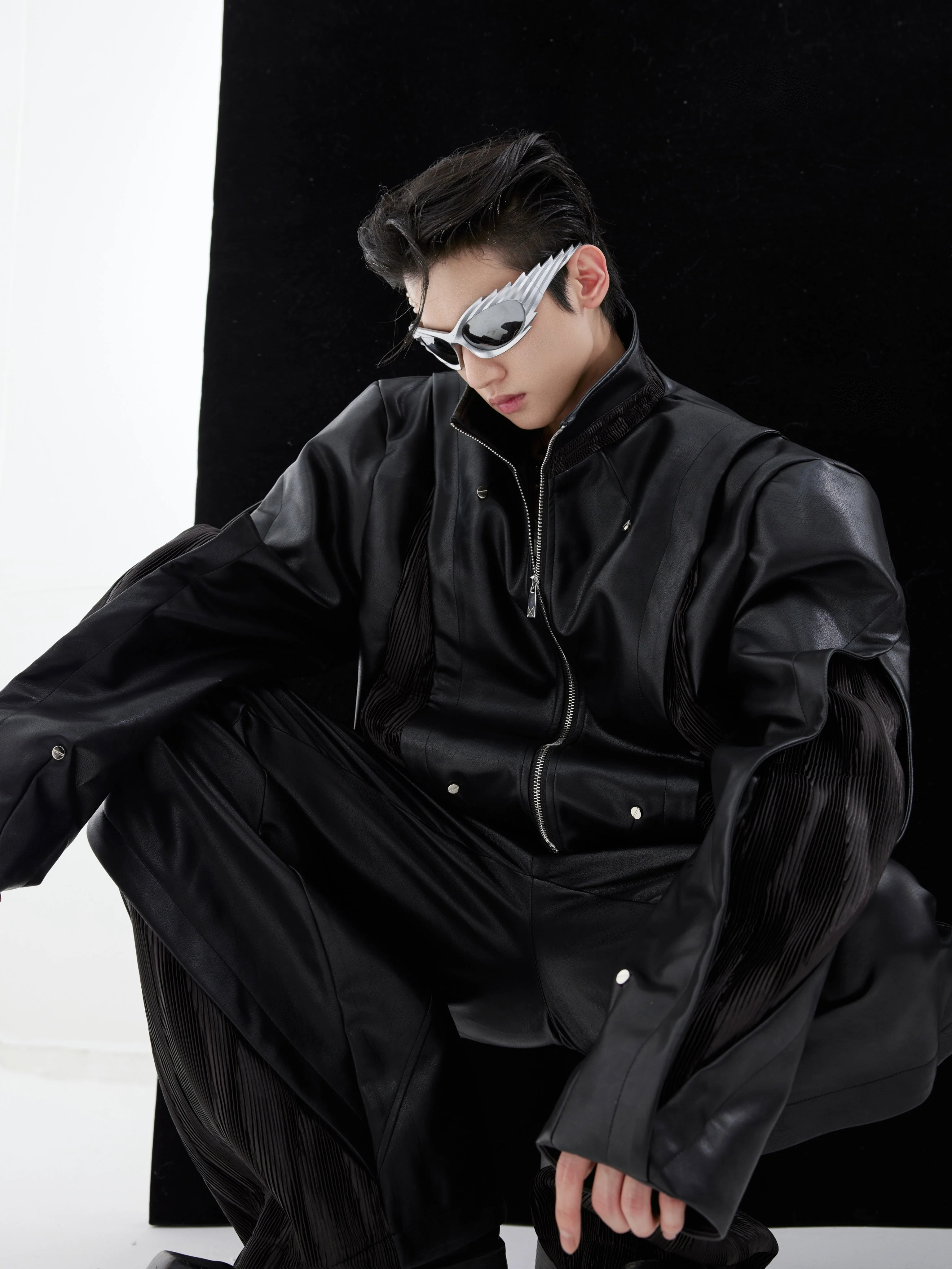 Warm men's PU leather coat - heavy-stitching biker-cut, PU leather, casual urban fall wear for streetwear enthusiasts - Image 7