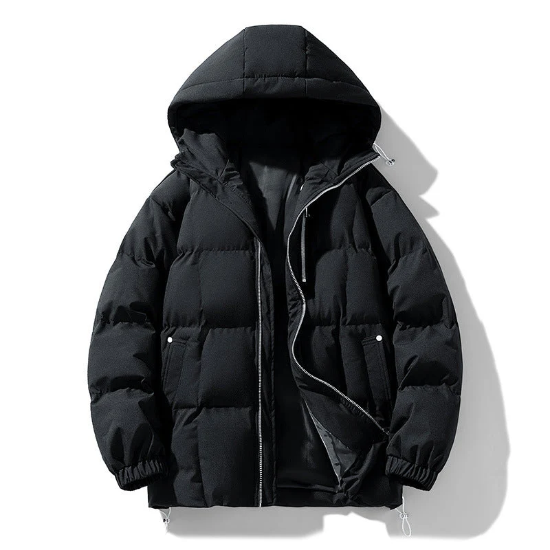 Warm Men's Puffer Coat - Boxy Quilted Hooded, Cotton Winter - Image 2