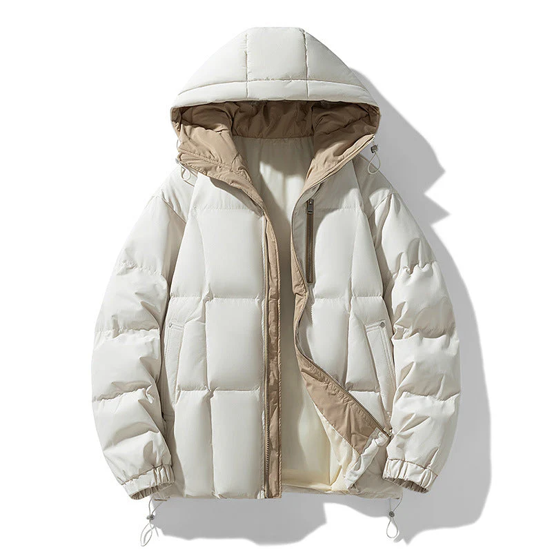 Warm Men's Puffer Coat - Boxy Quilted Hooded, Cotton Winter - Image 3