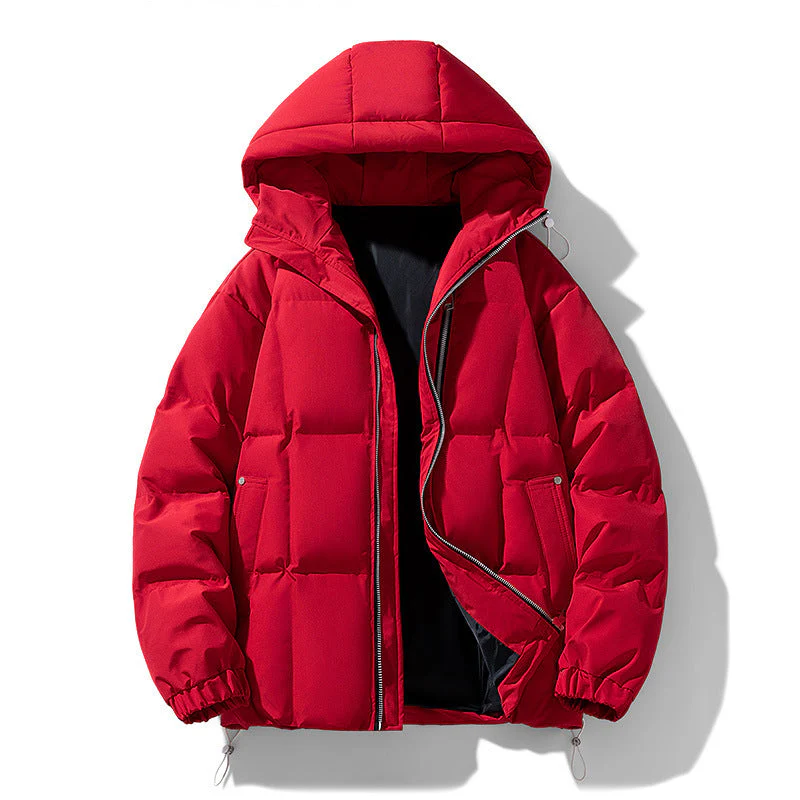 Warm Men's Puffer Coat - Boxy Quilted Hooded, Cotton Winter - Image 5