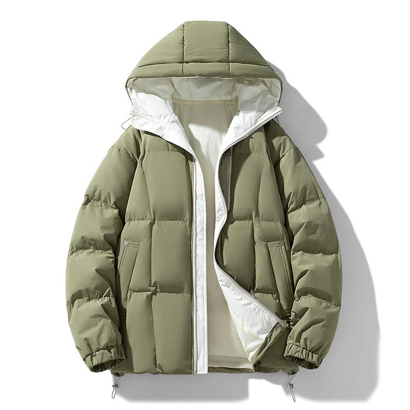 Warm Men's Puffer Coat - Boxy Quilted Hooded, Cotton Winter - Image 8