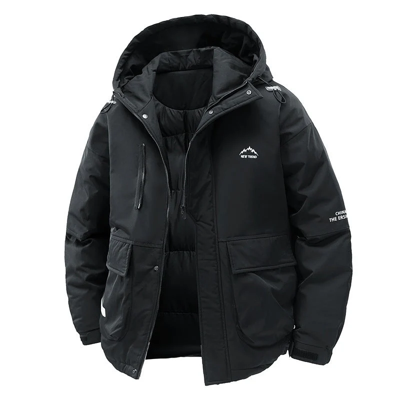 Warm Men's Puffer Jacket - Hooded Short Parka, Cotton - Image 3
