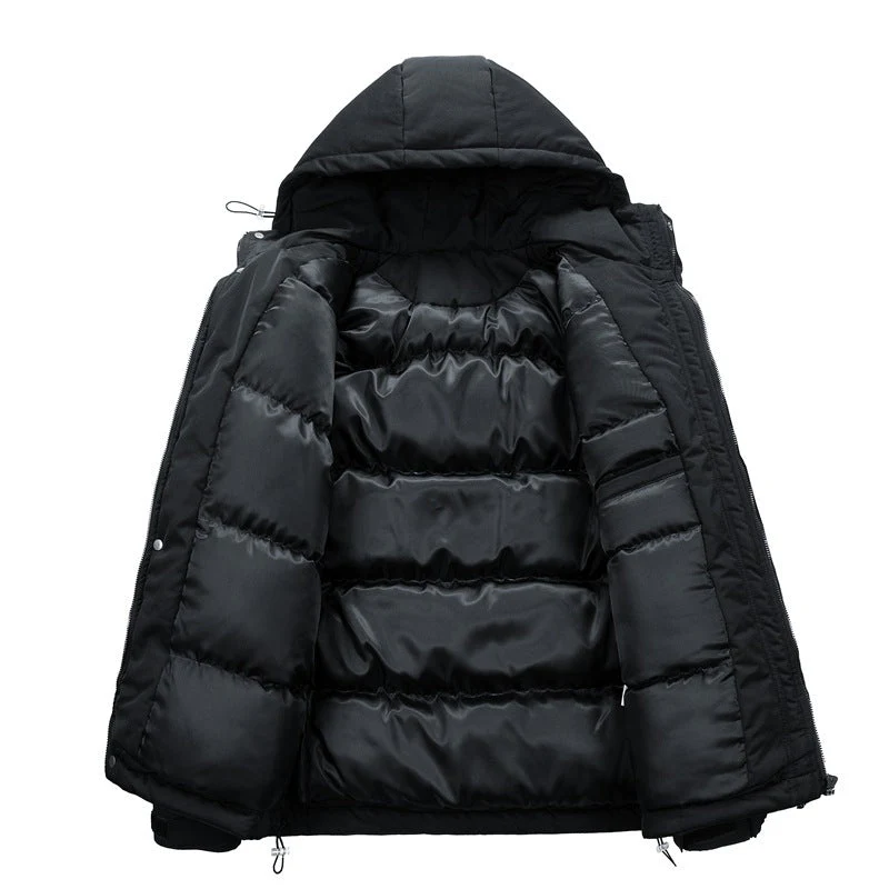 Warm Men's Puffer Jacket - Hooded Short Parka, Cotton - Image 4