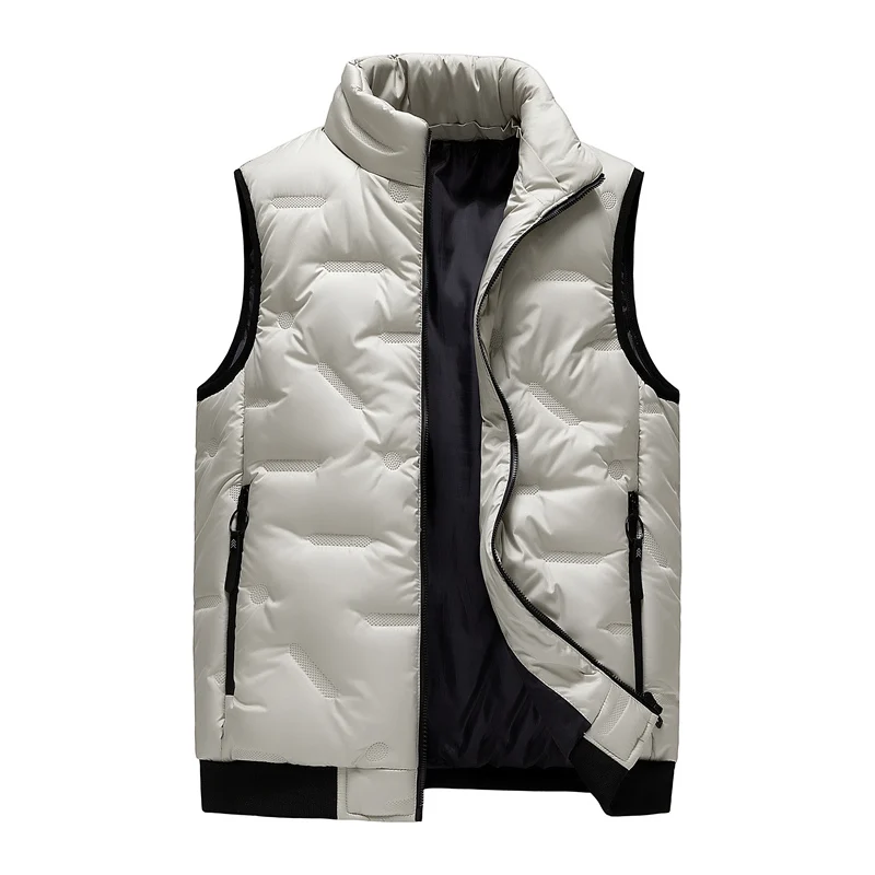 Warm Men's Puffer Vest - Quilted Mandarin Collar Cotton - Image 7