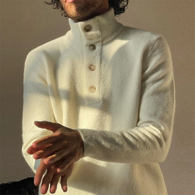 Warm Men's Slim-Fit Stand-Up Collar Sweater - Plush Wool - Image 6