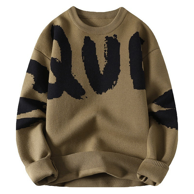 Warm Men's Sweater - Relaxed Crew, Polyester Knit, Winter - Image 2