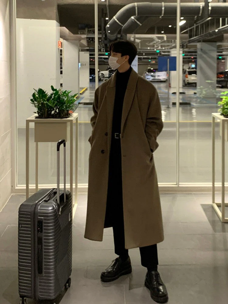 Warm Men's Trench Coat - Single-Breasted, Wool, Winter - Image 10
