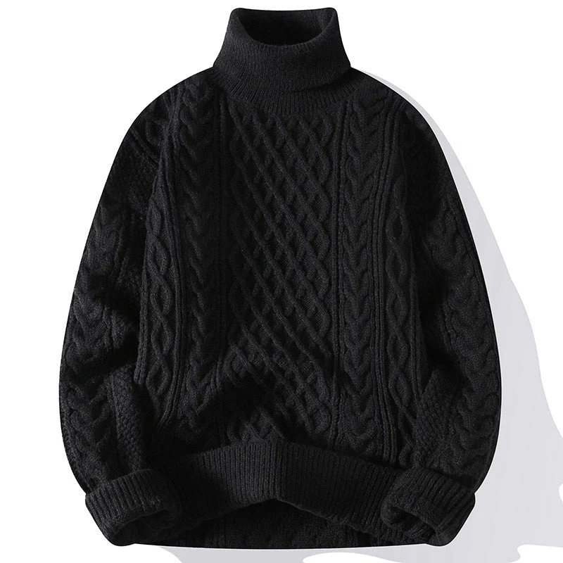 Warm Men's Turtleneck Sweater - Oversized Cable Knit, Wool - Image 4