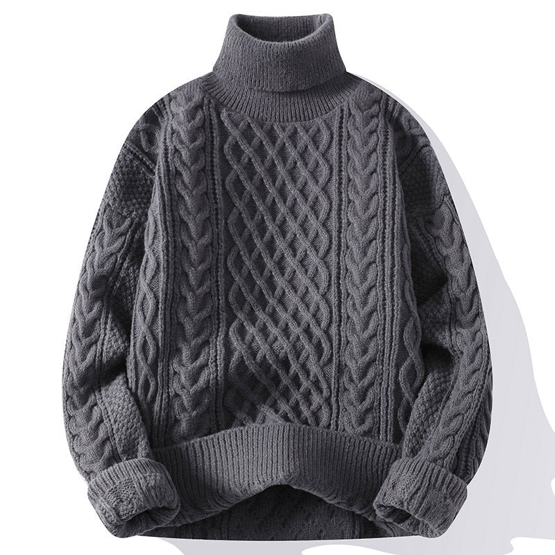Warm Men's Turtleneck Sweater - Oversized Cable Knit, Wool - Image 5