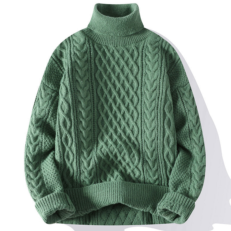 Warm Men's Turtleneck Sweater - Oversized Cable Knit, Wool - Image 6