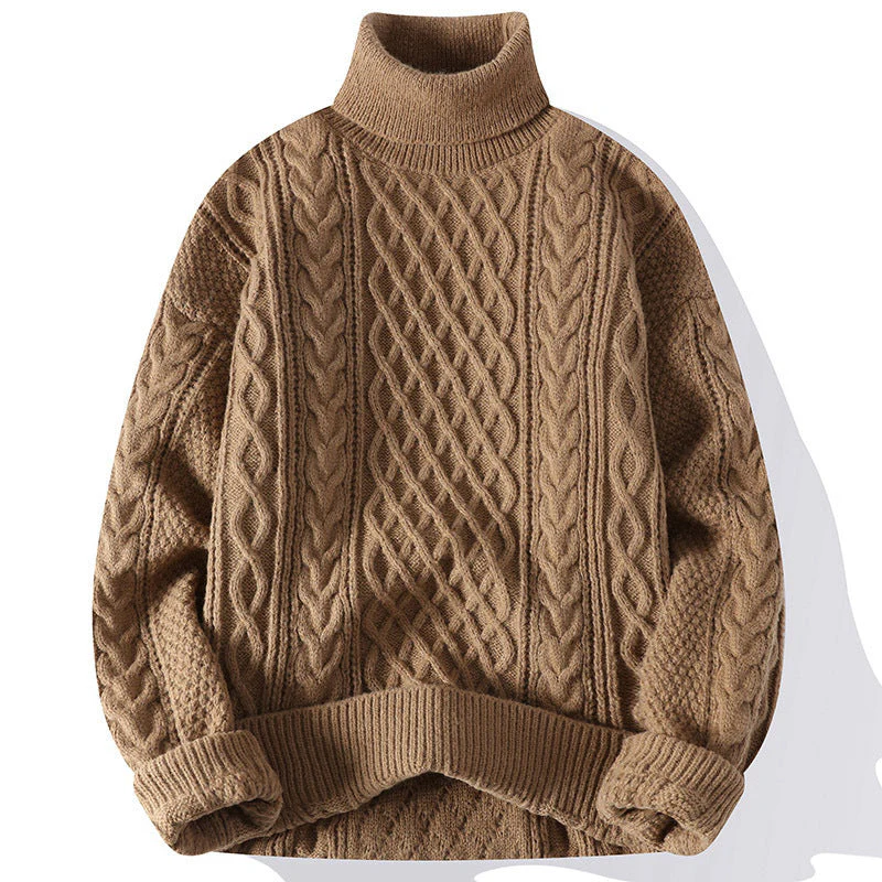 Warm Men's Turtleneck Sweater - Oversized Cable Knit, Wool - Image 7