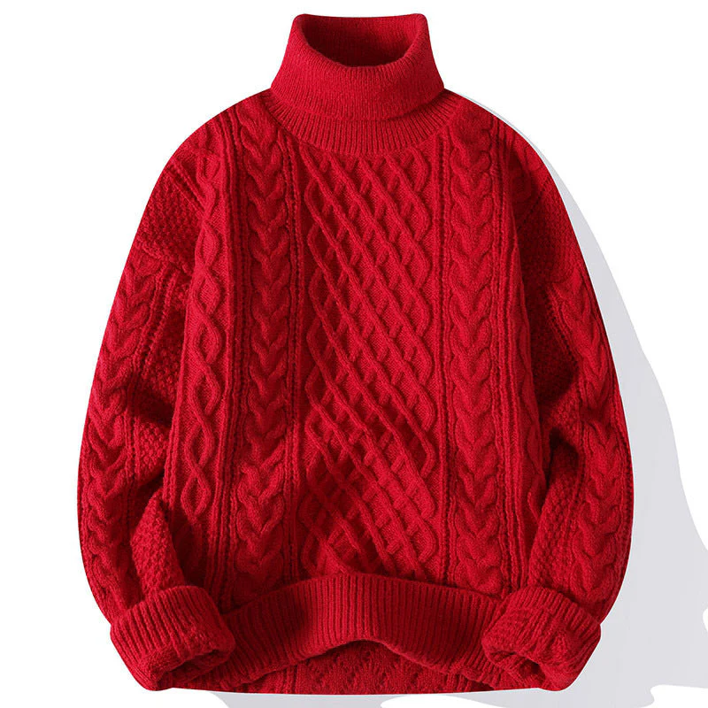 Warm Men's Turtleneck Sweater - Oversized Cable Knit, Wool - Image 8