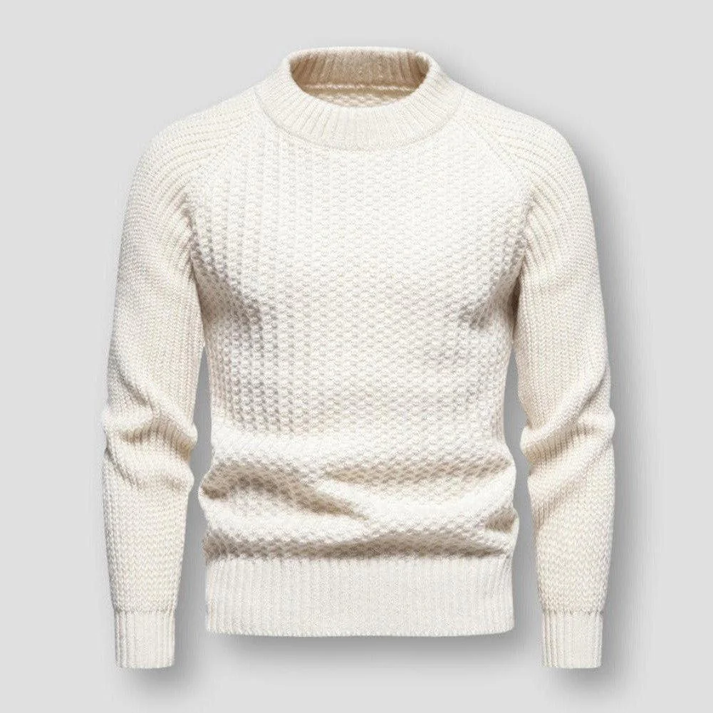 Warm Men's Waffle Knit Sweater - Crewneck, Wool, Winter - Image 3