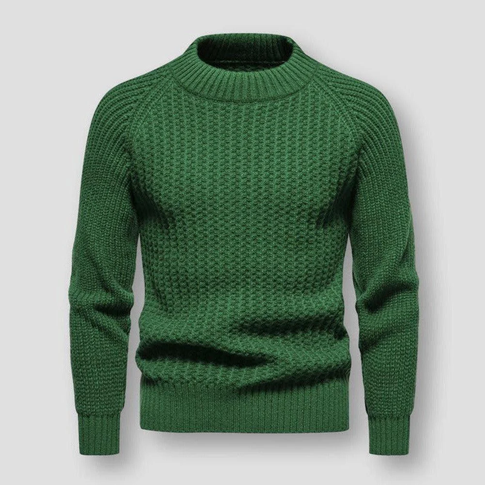 Warm Men's Waffle Knit Sweater - Crewneck, Wool, Winter - Image 4
