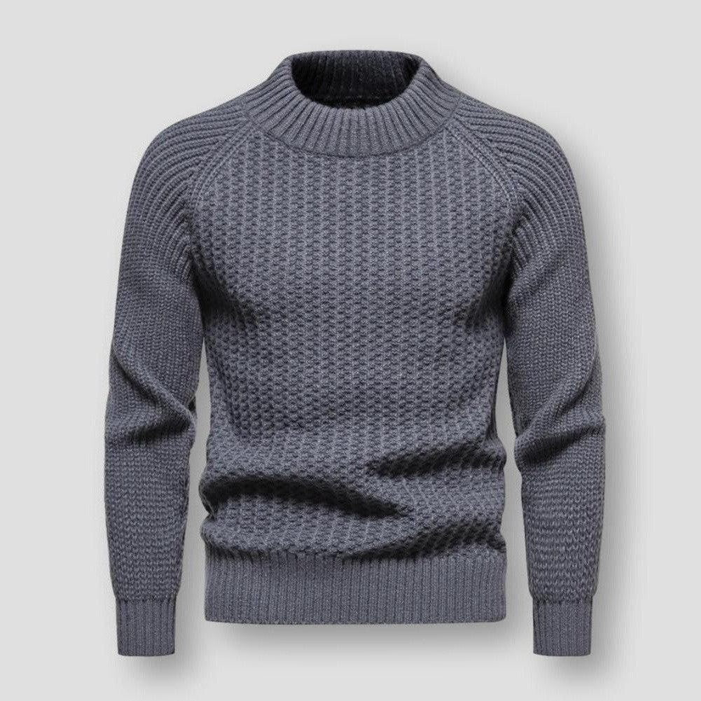 Warm Men's Waffle Knit Sweater - Crewneck, Wool, Winter - Image 5