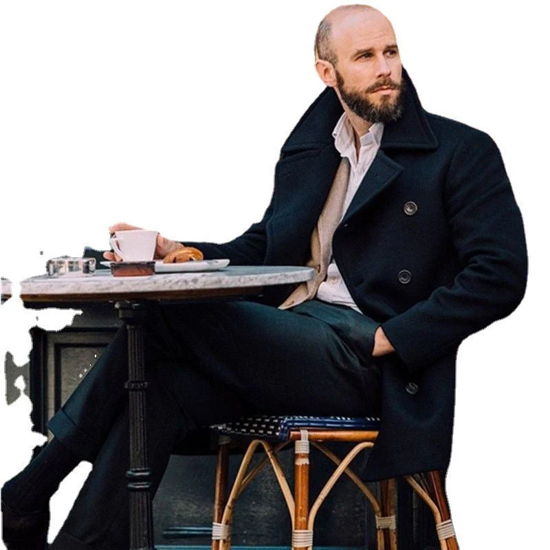 Warm Men's Wool Coat - Double Breasted, Structured For Winter - Image 4