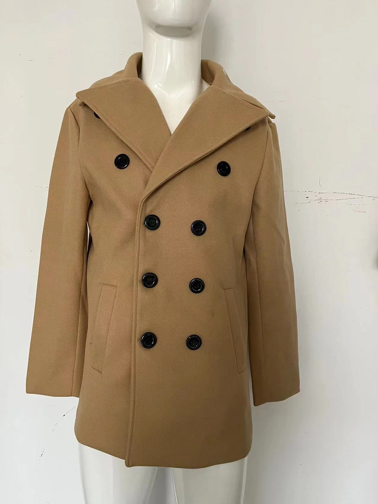 Warm Men's Wool Coat - Double Breasted, Structured For Winter - Image 6