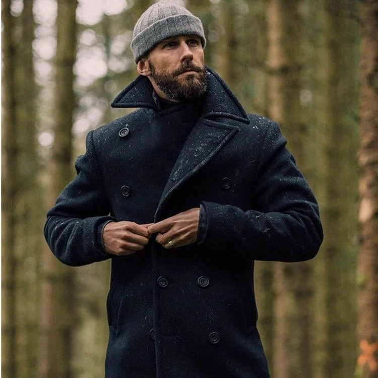 Warm Men's Wool Coat - Double Breasted, Structured For Winter - Image 9