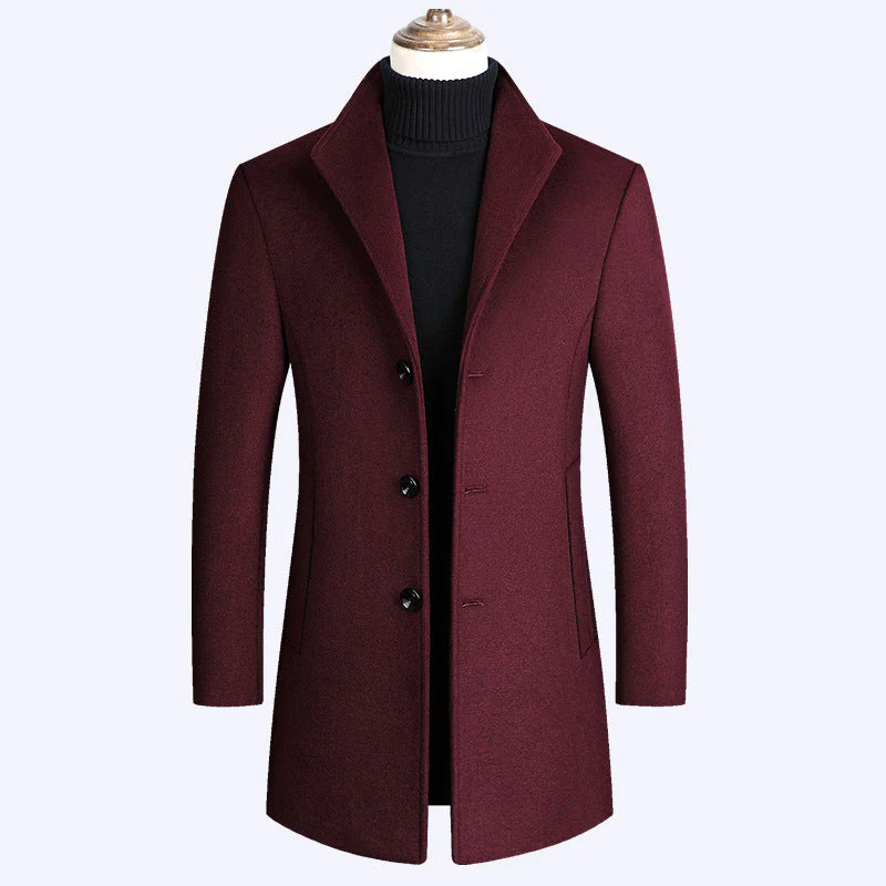 Warm Men’s Wool Coat - Single-Breasted Mid-Thigh, Winter - Image 9