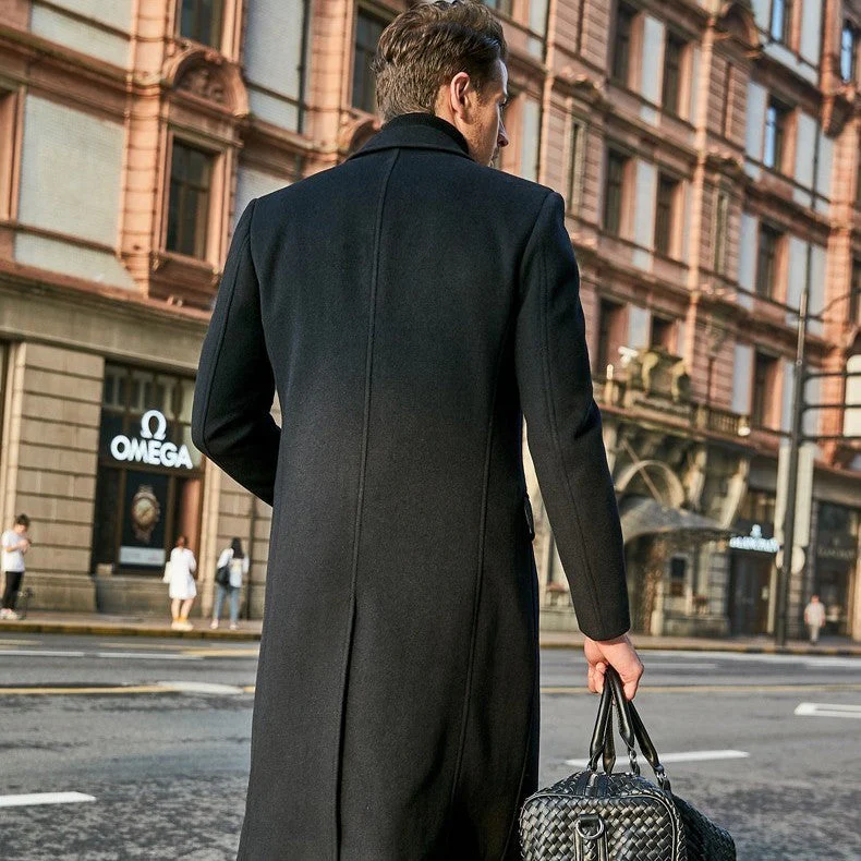 Warm Men's Wool Coat - Single Breasted, Polyester, City - Image 2