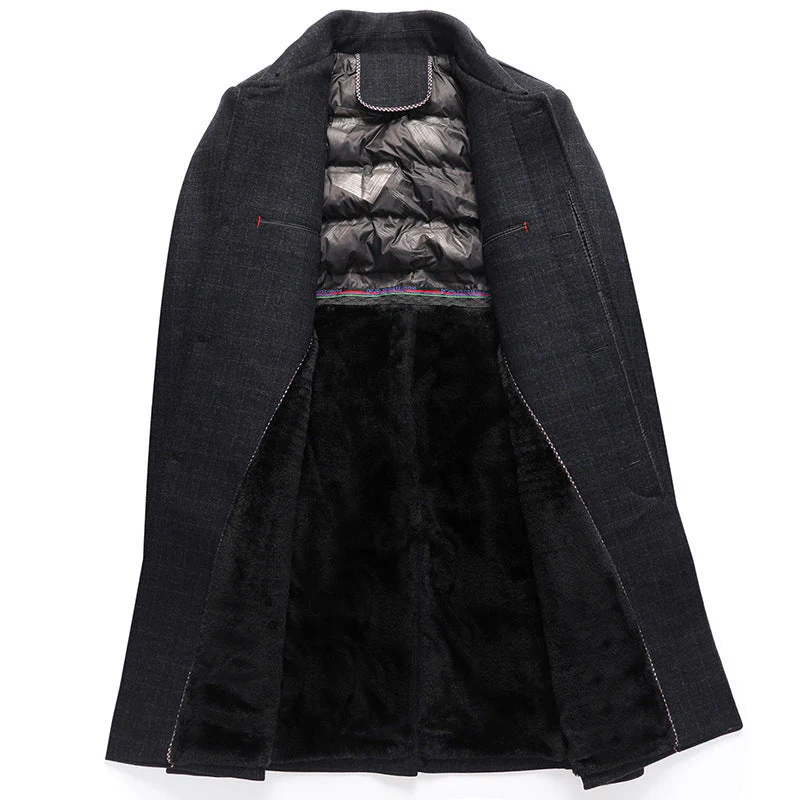 Warm Men's Wool Overcoat - Knee Length Plaid, Faux Fur - Image 8