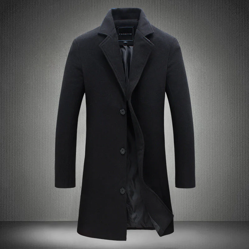 Warm Men's Wool Overcoat - Single-Breasted, Wool Blend - Image 4