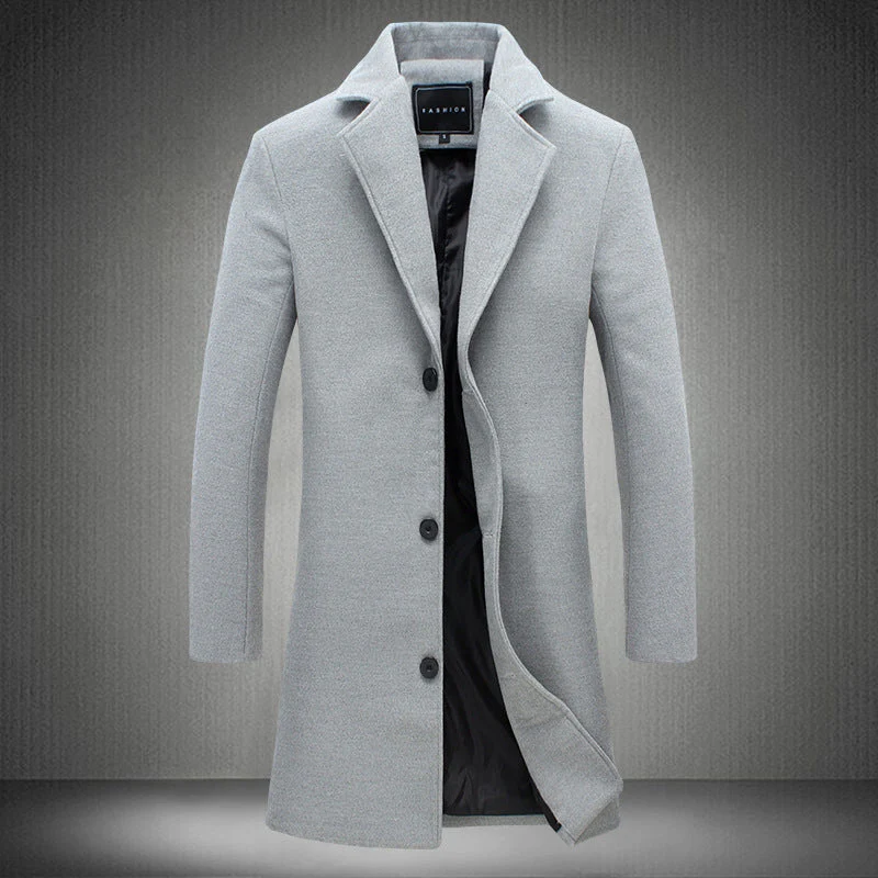 Warm Men's Wool Overcoat - Single-Breasted, Wool Blend - Image 6