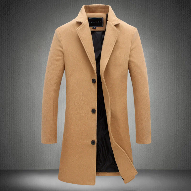 Warm Men's Wool Overcoat - Single-Breasted, Wool Blend - Image 7