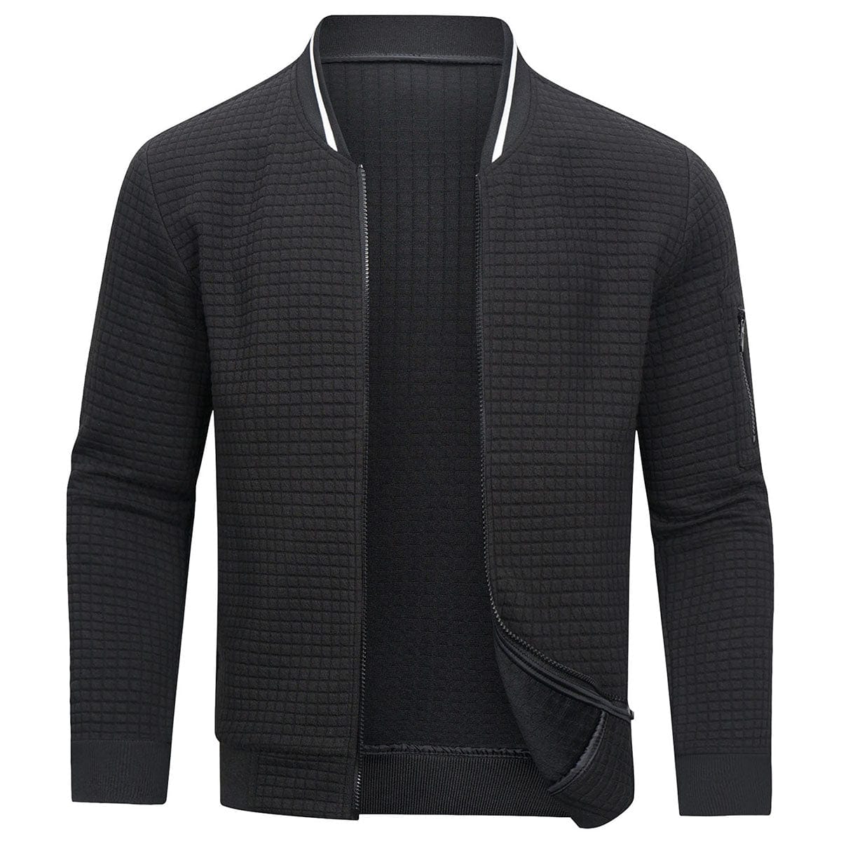 Warm Men’s Zip Pullover - Bomber Style, Knit, For Winter - Image 2