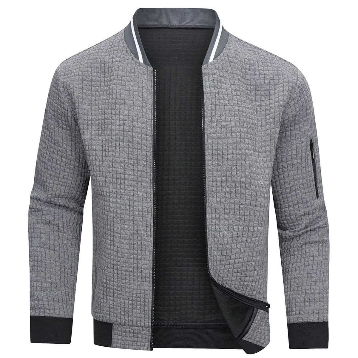 Warm Men’s Zip Pullover - Bomber Style, Knit, For Winter - Image 4