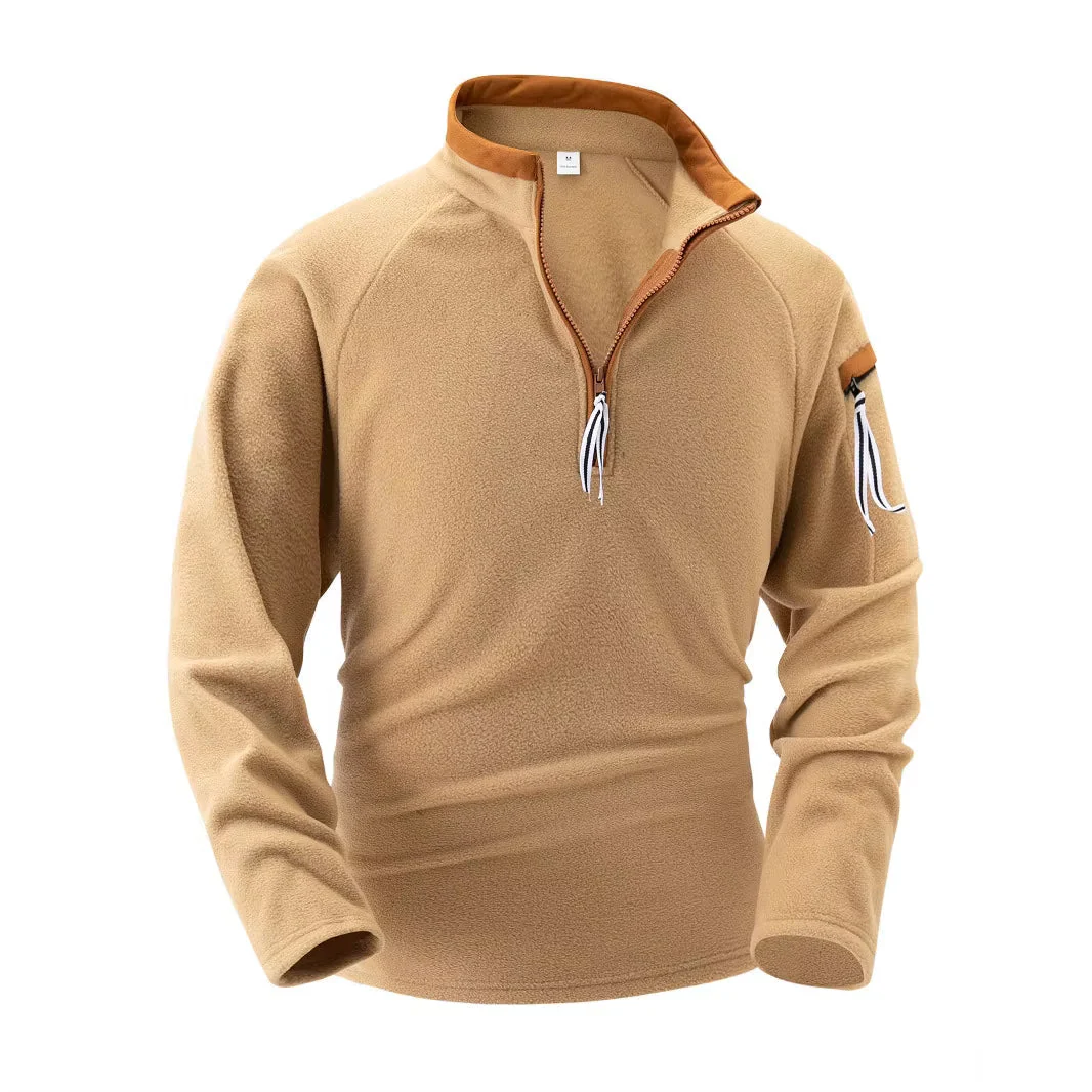 Warm Men's Zip Pullover - Stand Collar, Fleece, For Winter - Image 2