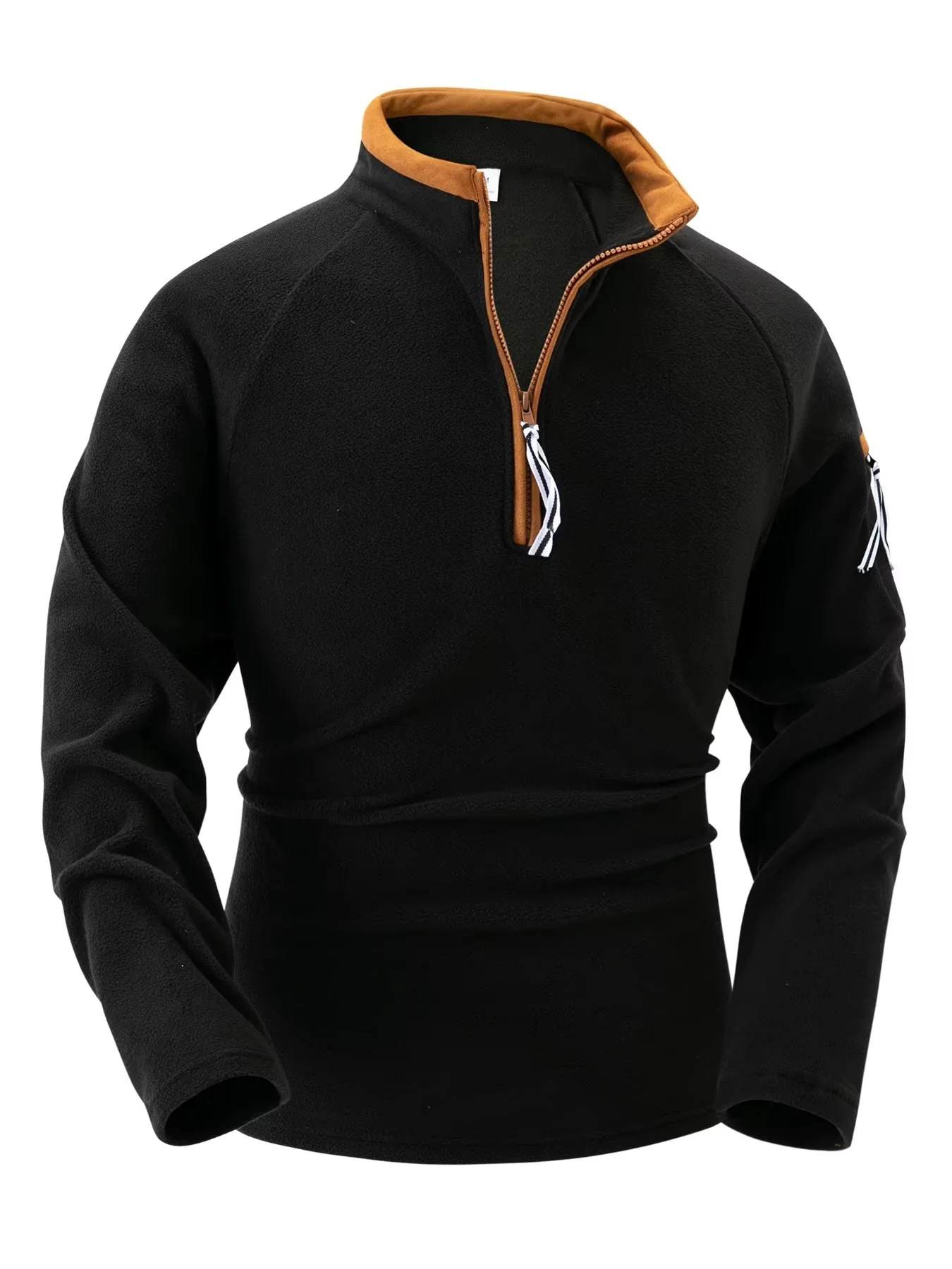 Warm Men's Zip Pullover - Stand Collar, Fleece, For Winter - Image 4