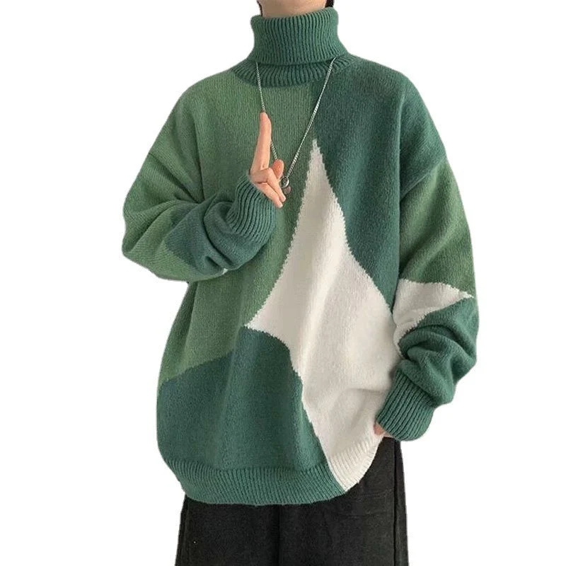 Warm Men Turtleneck Sweater - Oversized Polyester Knit - Image 3