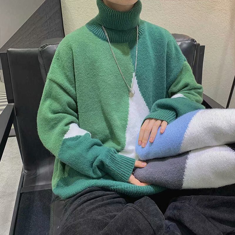 Warm Men Turtleneck Sweater - Oversized Polyester Knit - Image 4