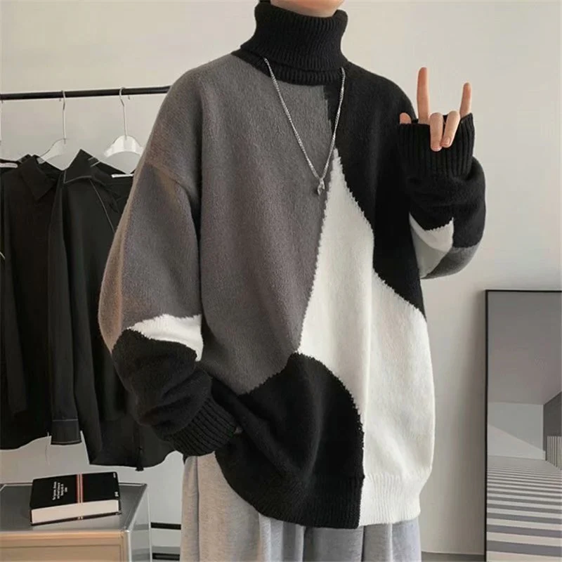 Warm Men Turtleneck Sweater - Oversized Polyester Knit - Image 5