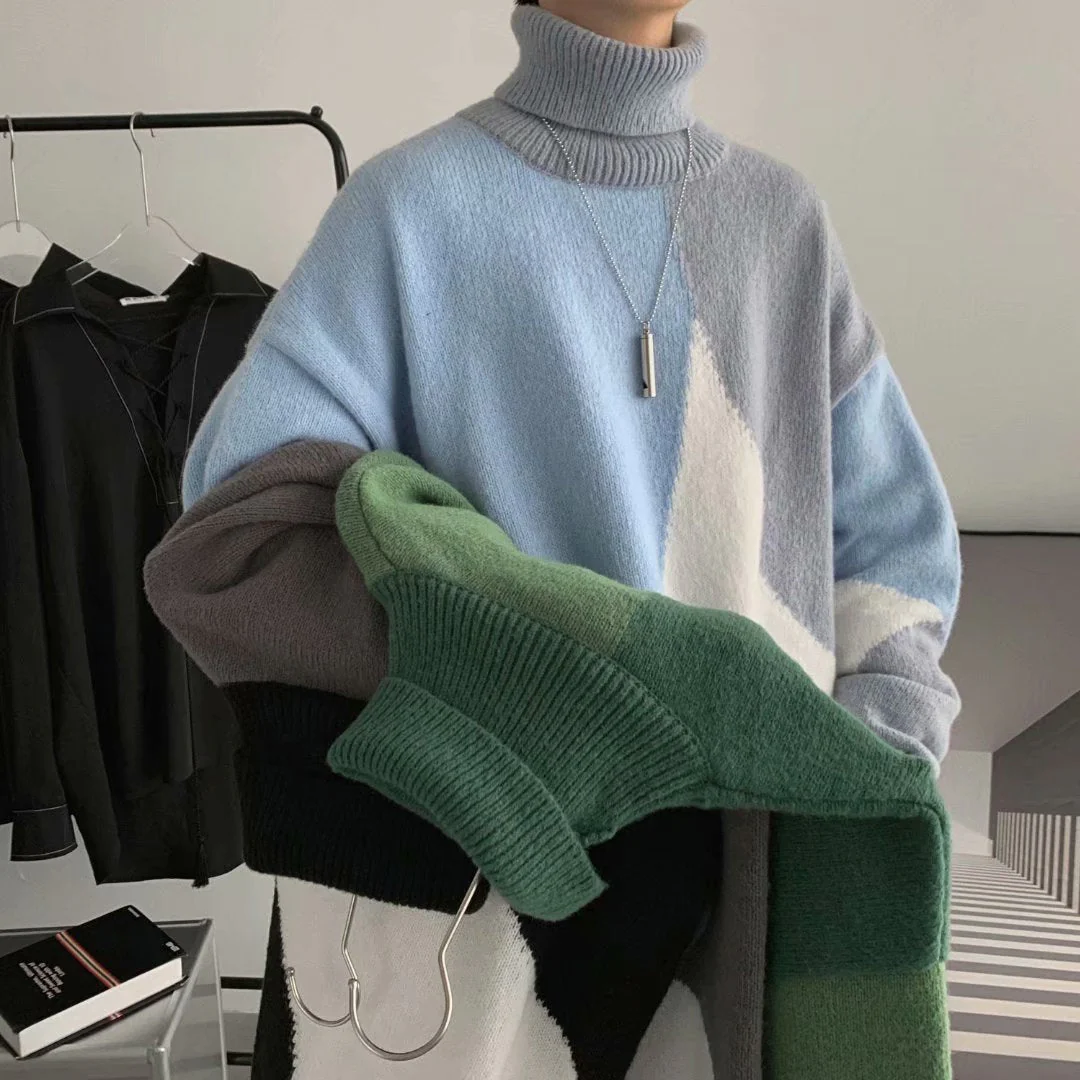 Warm Men Turtleneck Sweater - Oversized Polyester Knit - Image 6